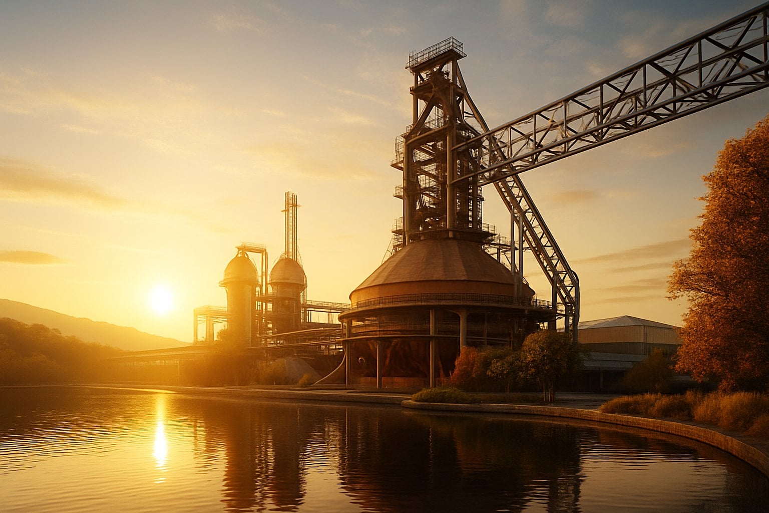 Blast furnace plant at sunset